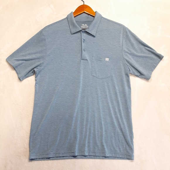 Huk Other - Huk Mens Waypoint Performance Polo Medium Blue Chest Pocket